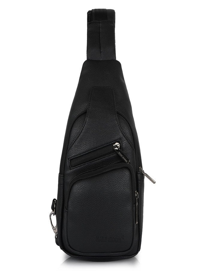 Half Moon Arc Crossbody Bag for Men & Women | Water Resistant Faux Leather Sling Chest Bag Fits 11-Inch iPad/Tablet | Stylish Side Shoulder Messenger Pack for Travel, Biking & Office (Black) - Image 1